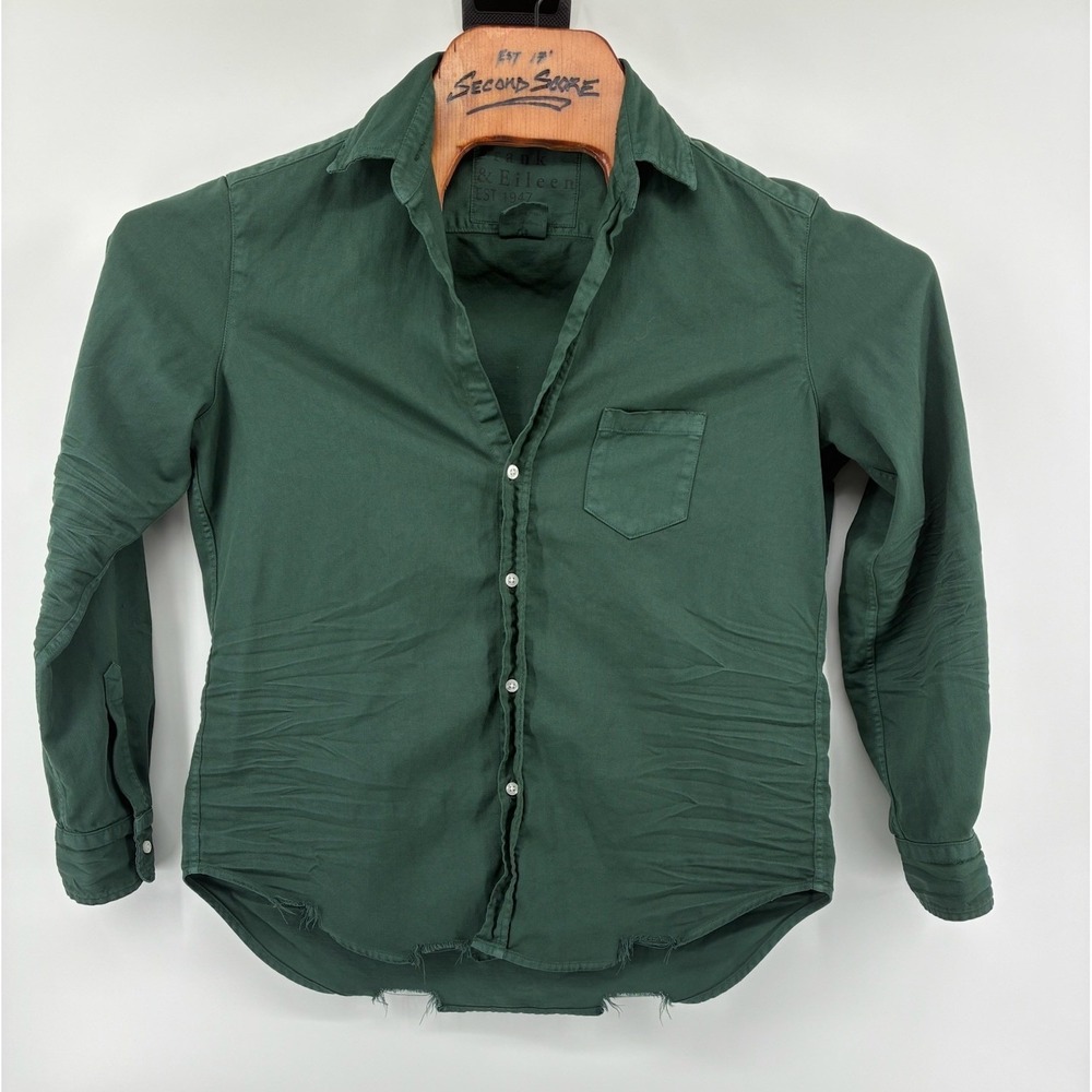 Frank & Eileen Eileen Green Cotton Twill Raw Hem Button Up Shirt Mens XS